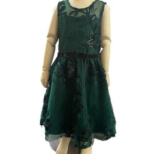 Rare Editions Green Floral Kids Dress